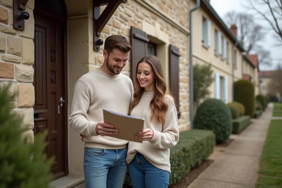 Couple de futurs acheteurs visitant une maison lors d'une visite immobilière