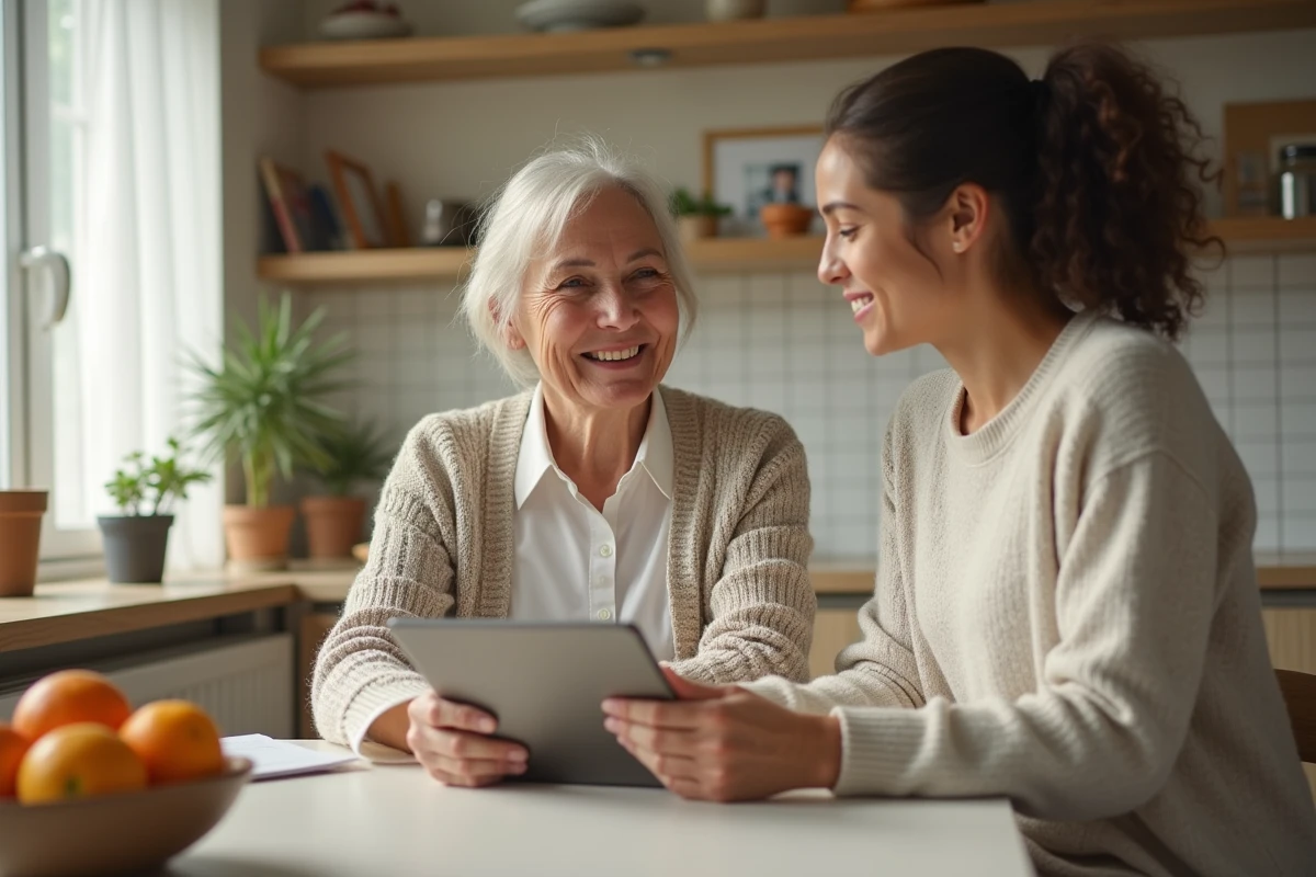 Femme senior discutant d