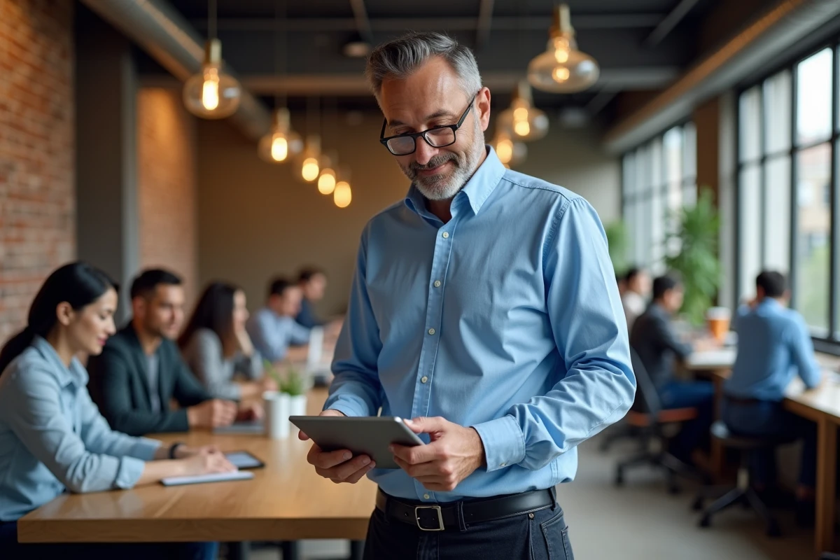 Homme d affaires analysant des données dans un espace de coworking