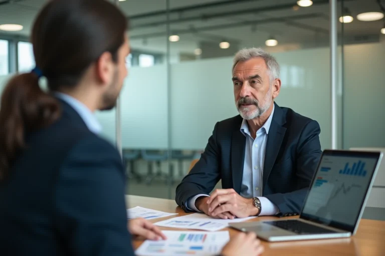 Homme consultant un conseiller en assurance pour un rachat de rente accident de travail en 2026